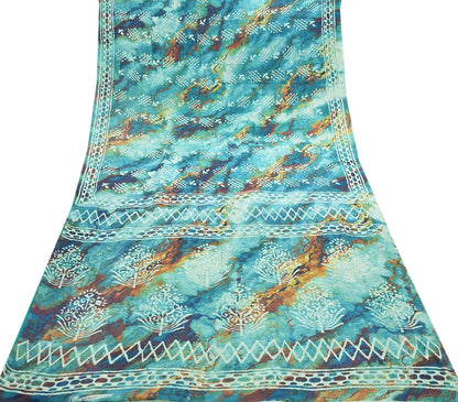 Indian Vintage Sari Green & Ivory Pure Chanderi Cotton Hand Block Printed Sarees 5Yd Craft Fabric Soft Sewing Sarong Dress Making Quilting