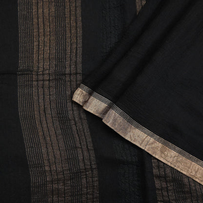 Indian Vintage Sari Black hand woven Sari Pure chanderi Silk Saree Craft Fabric 5Yd Floral Soft Zari Dress making For Crafting Quilting