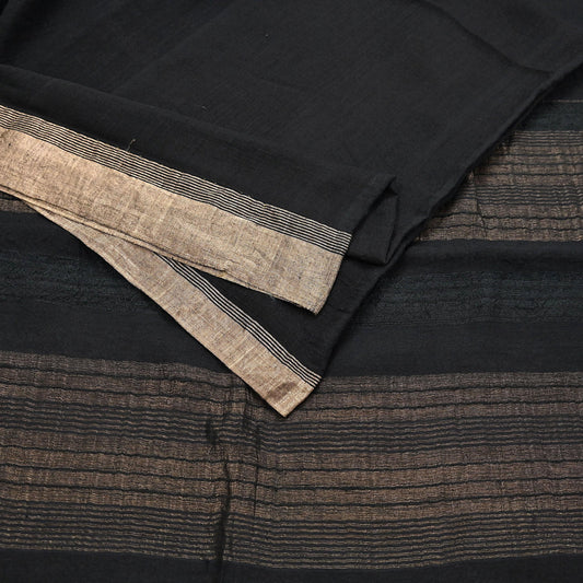 Indian Vintage Sari Black hand woven Sari Pure chanderi Silk Saree Craft Fabric 5Yd Floral Soft Zari Dress making For Crafting Quilting