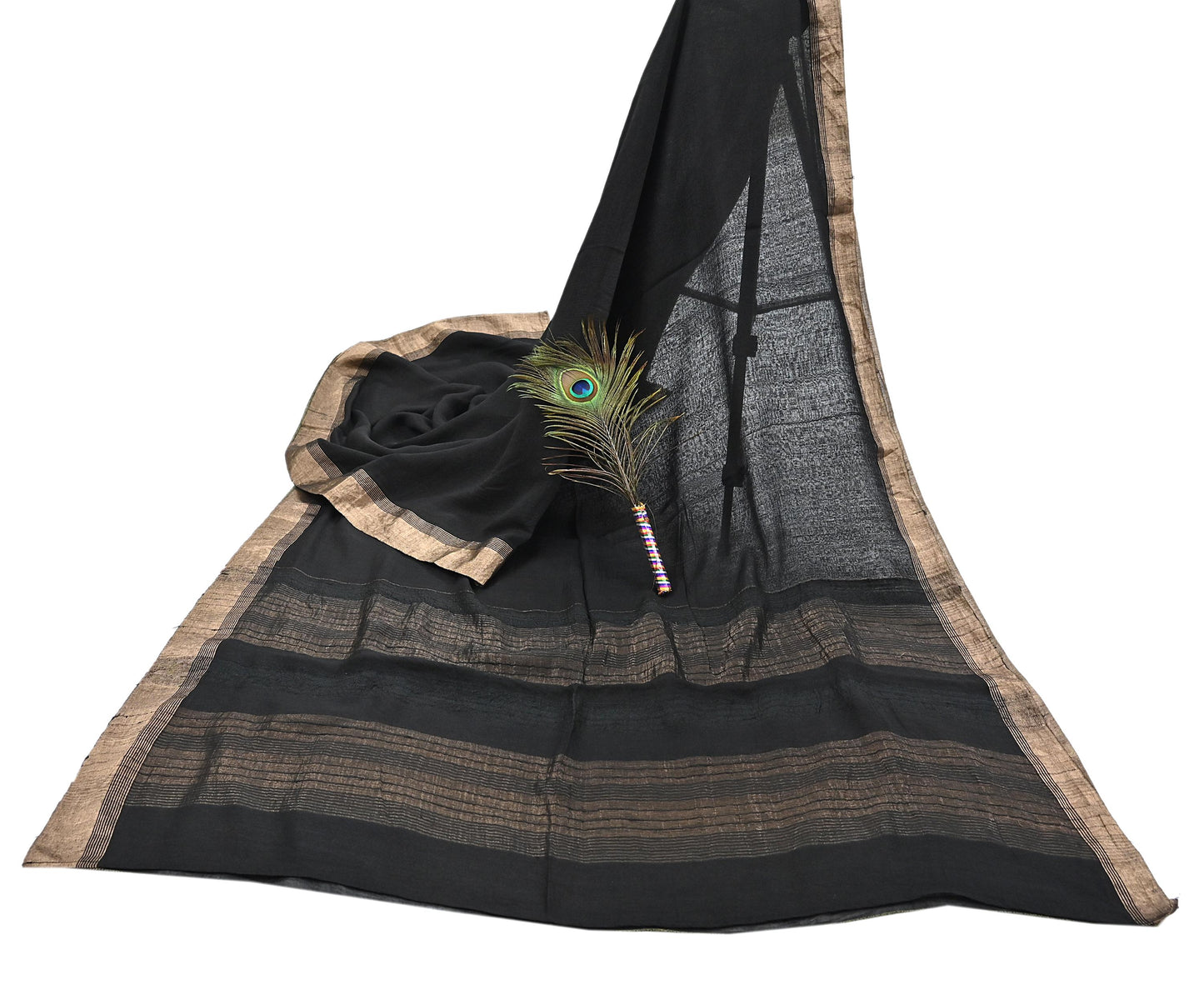 Indian Vintage Sari Black hand woven Sari Pure chanderi Silk Saree Craft Fabric 5Yd Floral Soft Zari Dress making For Crafting Quilting