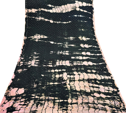 Indian Vintage black & peach Saree Pure Crepe Silk Hand Embroidered Tie-Dye Sari Fabric 5yard Sewing Craft Fabric Ethnic zari
