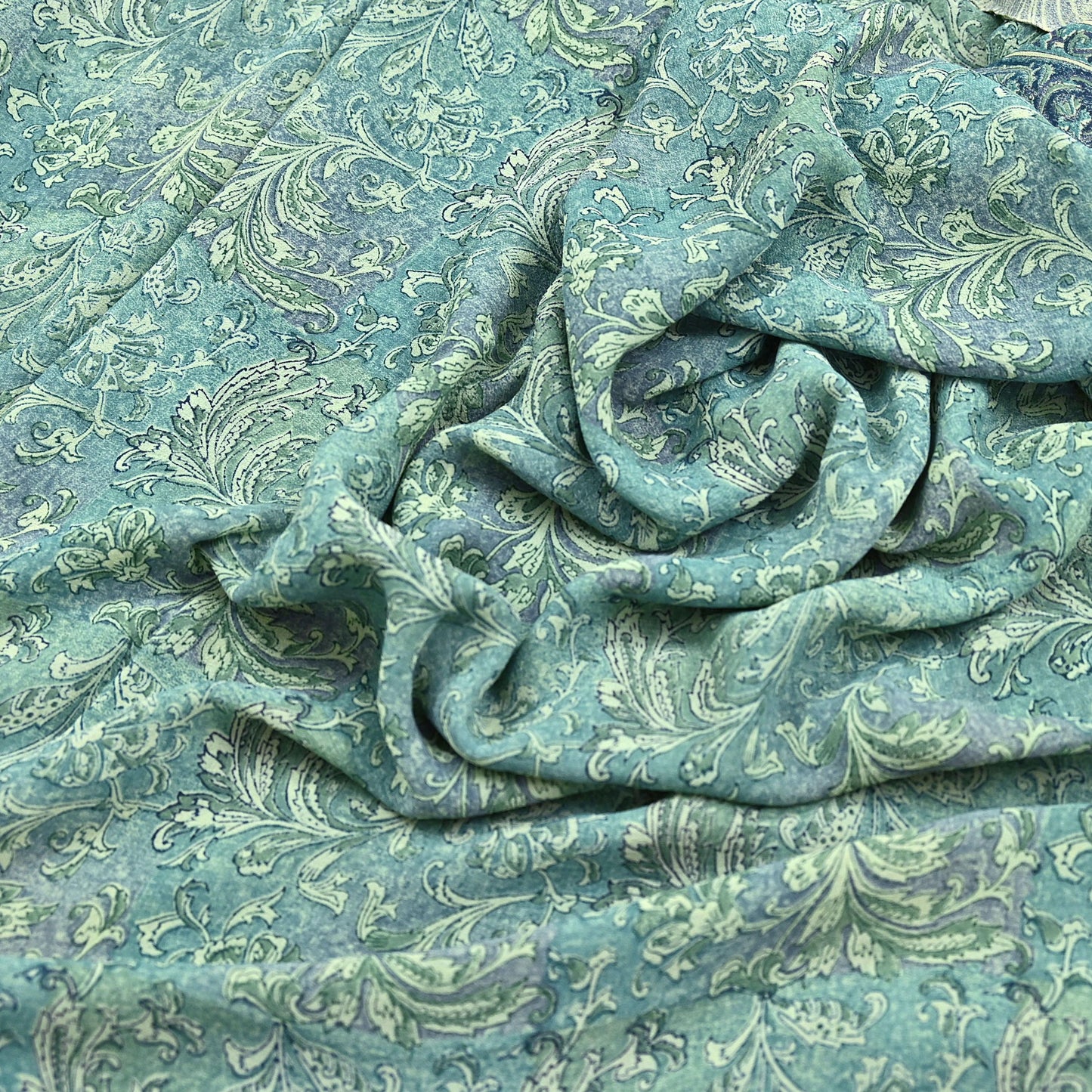 Indian Vintage Sari Green Pure Georgette Silk Block Printed Sarees Craft Fabric Sewing 5Yd Soft Sari Dress Making Crafting Quilting Upcycle