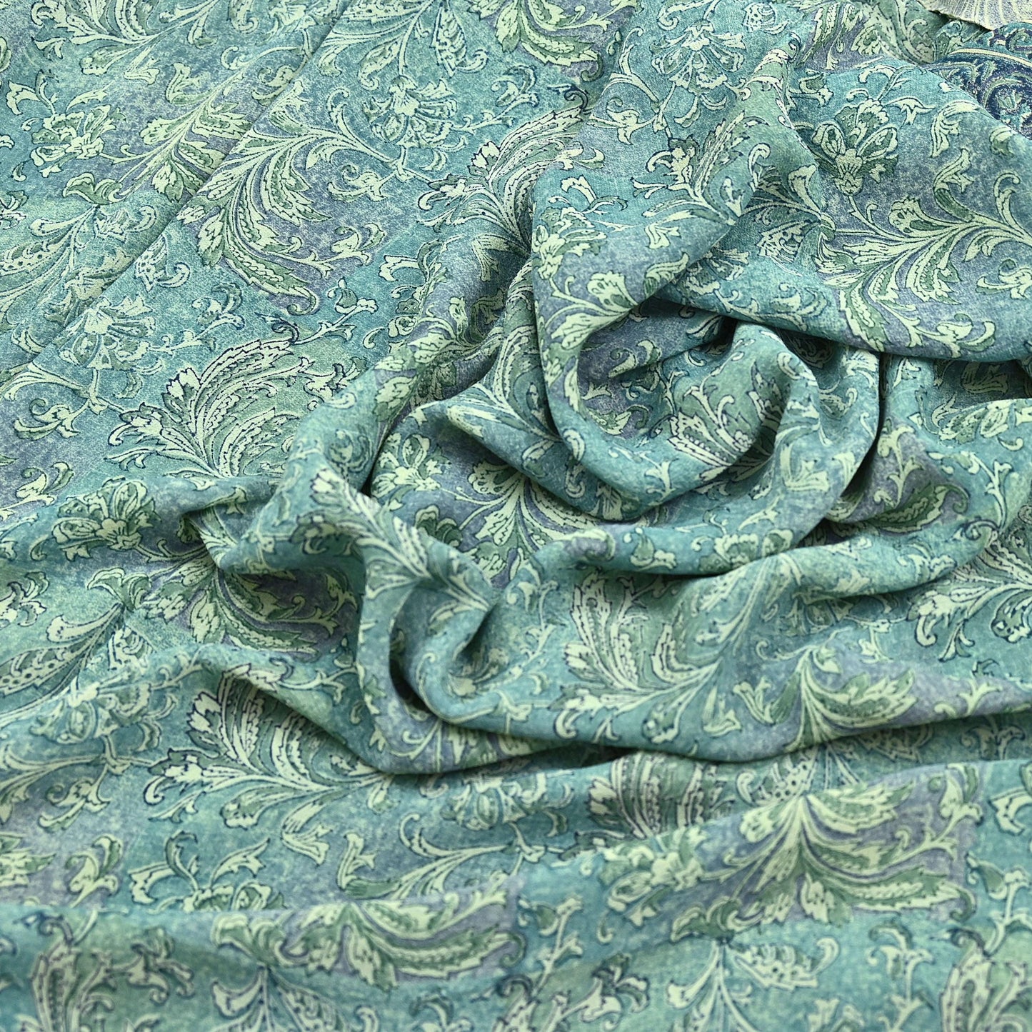 Indian Vintage Sari Green Pure Georgette Silk Block Printed Sarees Craft Fabric Sewing 5Yd Soft Sari Dress Making Crafting Quilting Upcycle