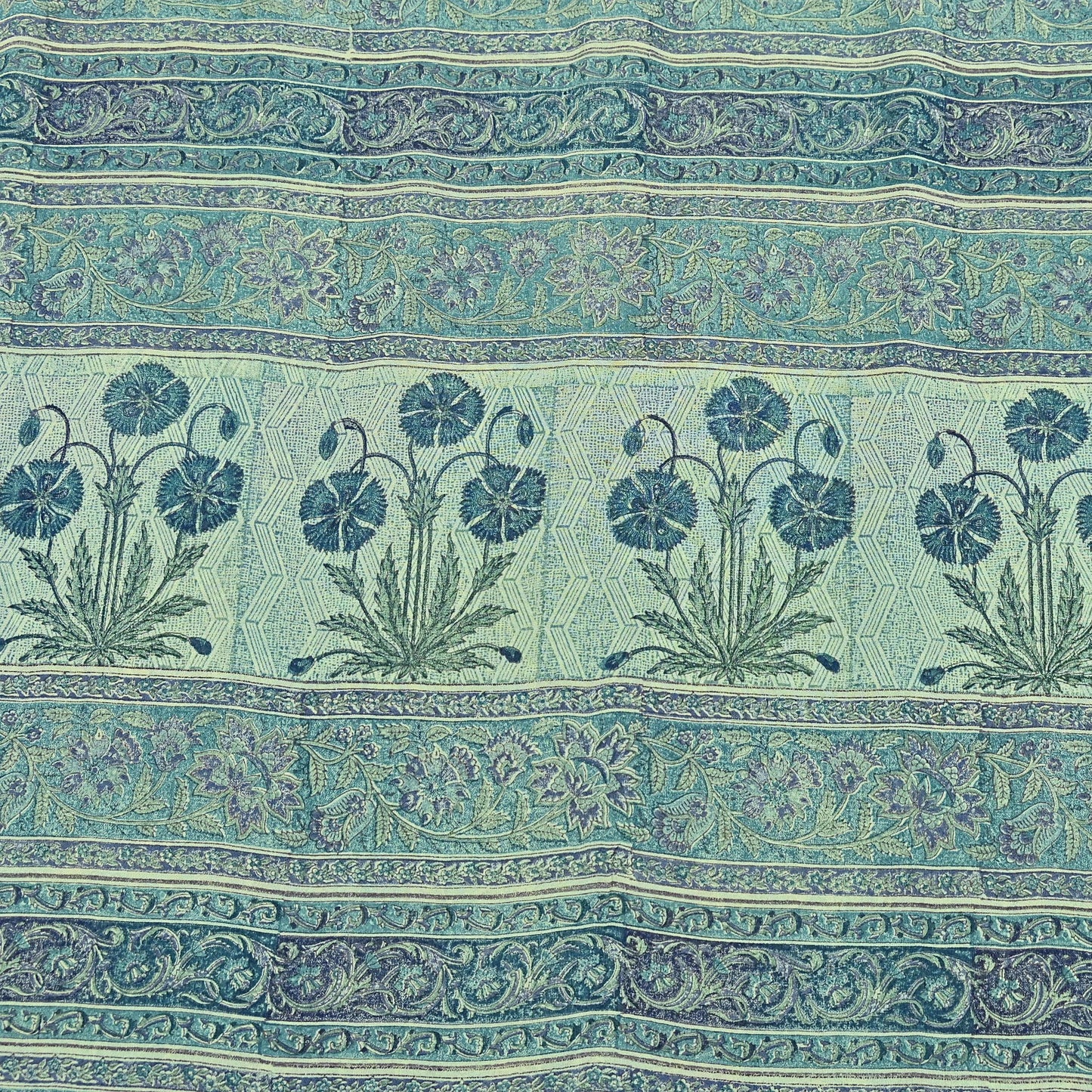 Indian Vintage Sari Green Pure Georgette Silk Block Printed Sarees Craft Fabric Sewing 5Yd Soft Sari Dress Making Crafting Quilting Upcycle