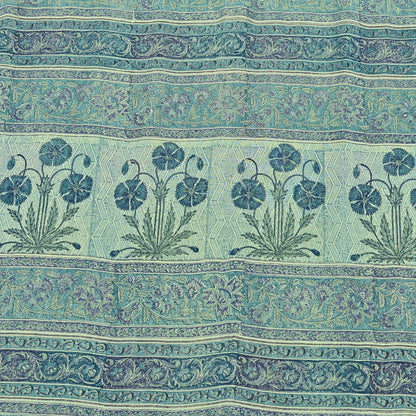 Indian Vintage Sari Green Pure Georgette Silk Block Printed Sarees Craft Fabric Sewing 5Yd Soft Sari Dress Making Crafting Quilting Upcycle