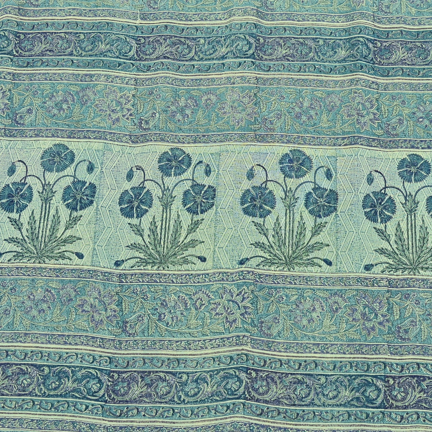 Indian Vintage Sari Green Pure Georgette Silk Block Printed Sarees Craft Fabric Sewing 5Yd Soft Sari Dress Making Crafting Quilting Upcycle