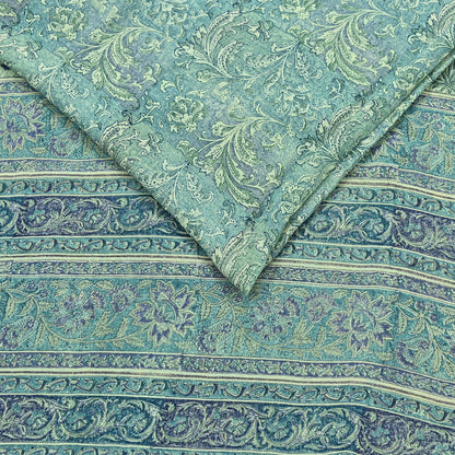Indian Vintage Sari Green Pure Georgette Silk Block Printed Sarees Craft Fabric Sewing 5Yd Soft Sari Dress Making Crafting Quilting Upcycle