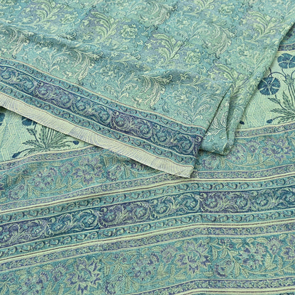 Indian Vintage Sari Green Pure Georgette Silk Block Printed Sarees Craft Fabric Sewing 5Yd Soft Sari Dress Making Crafting Quilting Upcycle