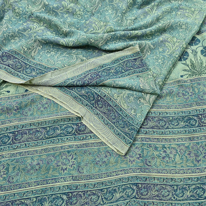 Indian Vintage Sari Green Pure Georgette Silk Block Printed Sarees Craft Fabric Sewing 5Yd Soft Sari Dress Making Crafting Quilting Upcycle