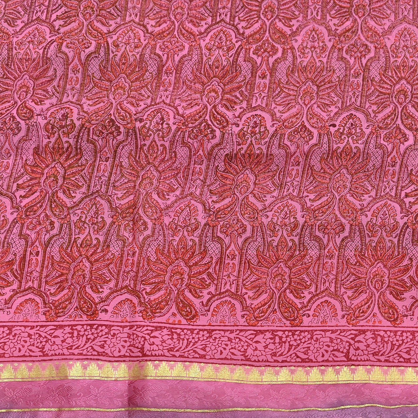 Women Vintage Sari Pink 100% Pure Georgette Silk Printed Saree Craft Fabric Sewing 6Yd Soft Sari Dress Making Crafting Quilting