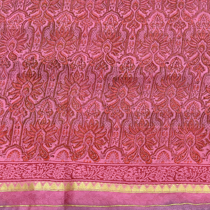 Women Vintage Sari Pink 100% Pure Georgette Silk Printed Saree Craft Fabric Sewing 6Yd Soft Sari Dress Making Crafting Quilting
