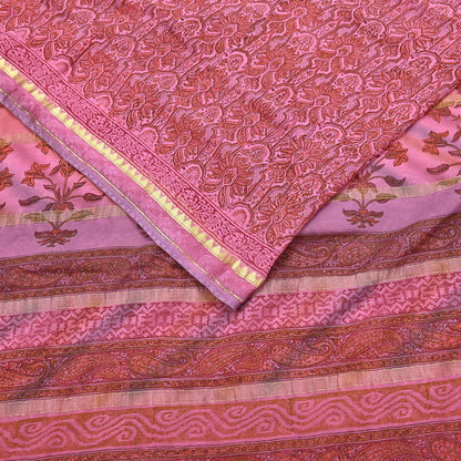 Women Vintage Sari Pink 100% Pure Georgette Silk Printed Saree Craft Fabric Sewing 6Yd Soft Sari Dress Making Crafting Quilting