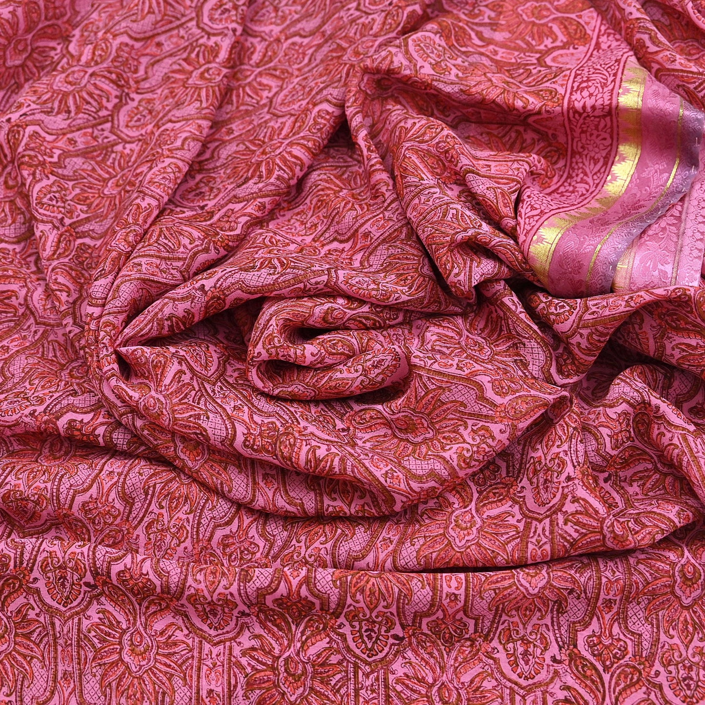 Women Vintage Sari Pink 100% Pure Georgette Silk Printed Saree Craft Fabric Sewing 6Yd Soft Sari Dress Making Crafting Quilting