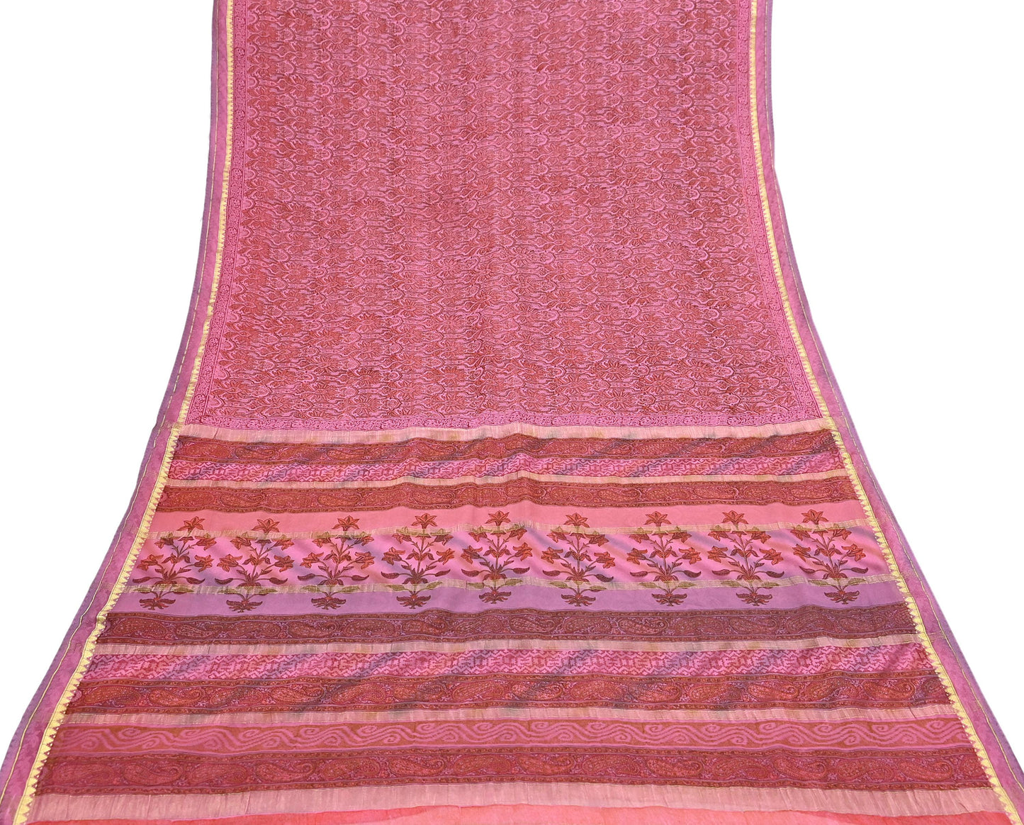 Women Vintage Sari Pink 100% Pure Georgette Silk Printed Saree Craft Fabric Sewing 6Yd Soft Sari Dress Making Crafting Quilting