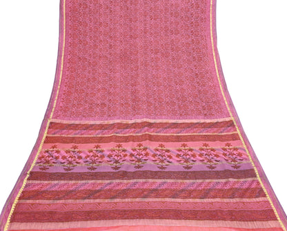 Women Vintage Sari Pink 100% Pure Georgette Silk Printed Saree Craft Fabric Sewing 6Yd Soft Sari Dress Making Crafting Quilting