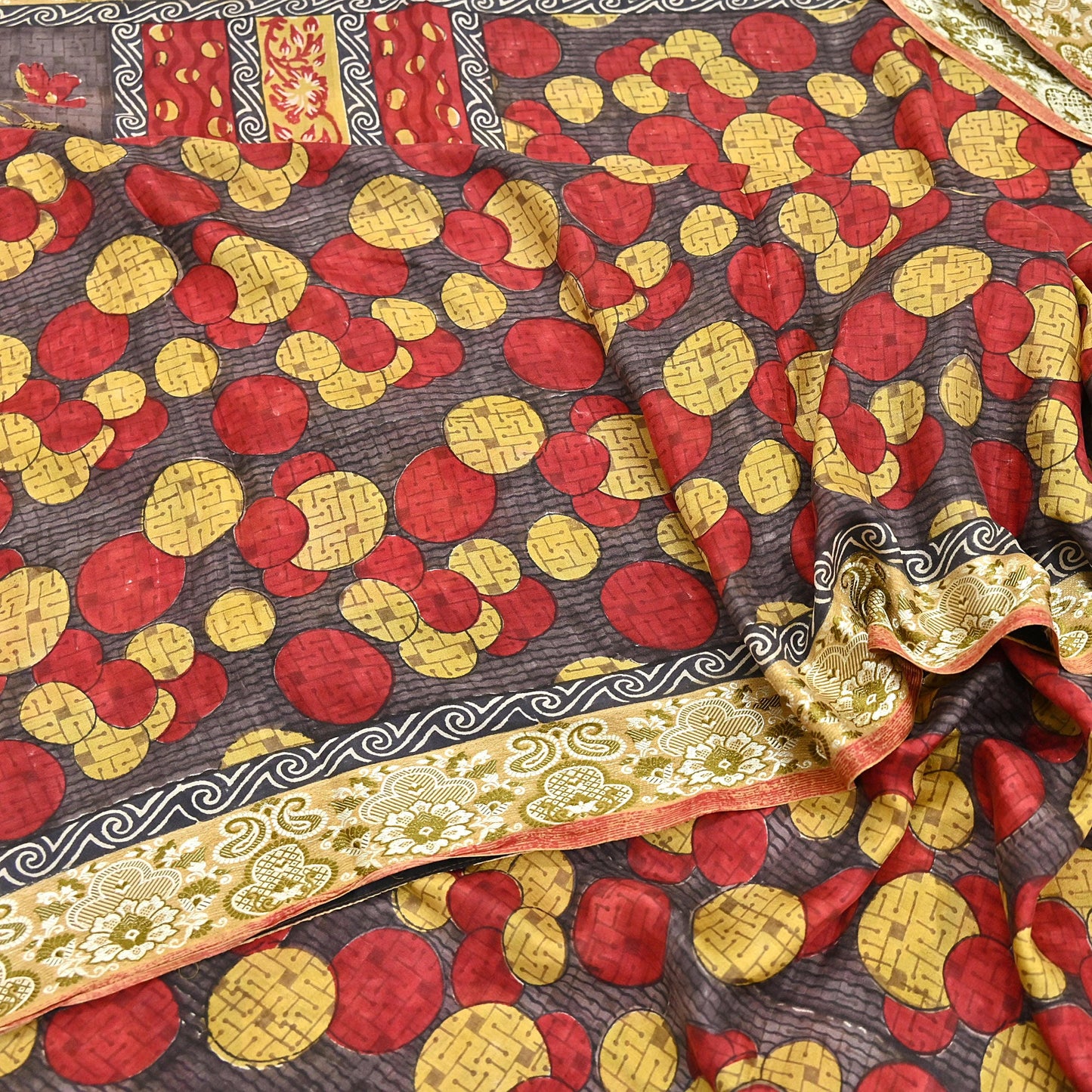 Indian Vintage Sari 100% Pure Silk Printed Sarees 5yd Sewing Craft Fabric Dress Making Soft Woven Border Upcycle Quilting