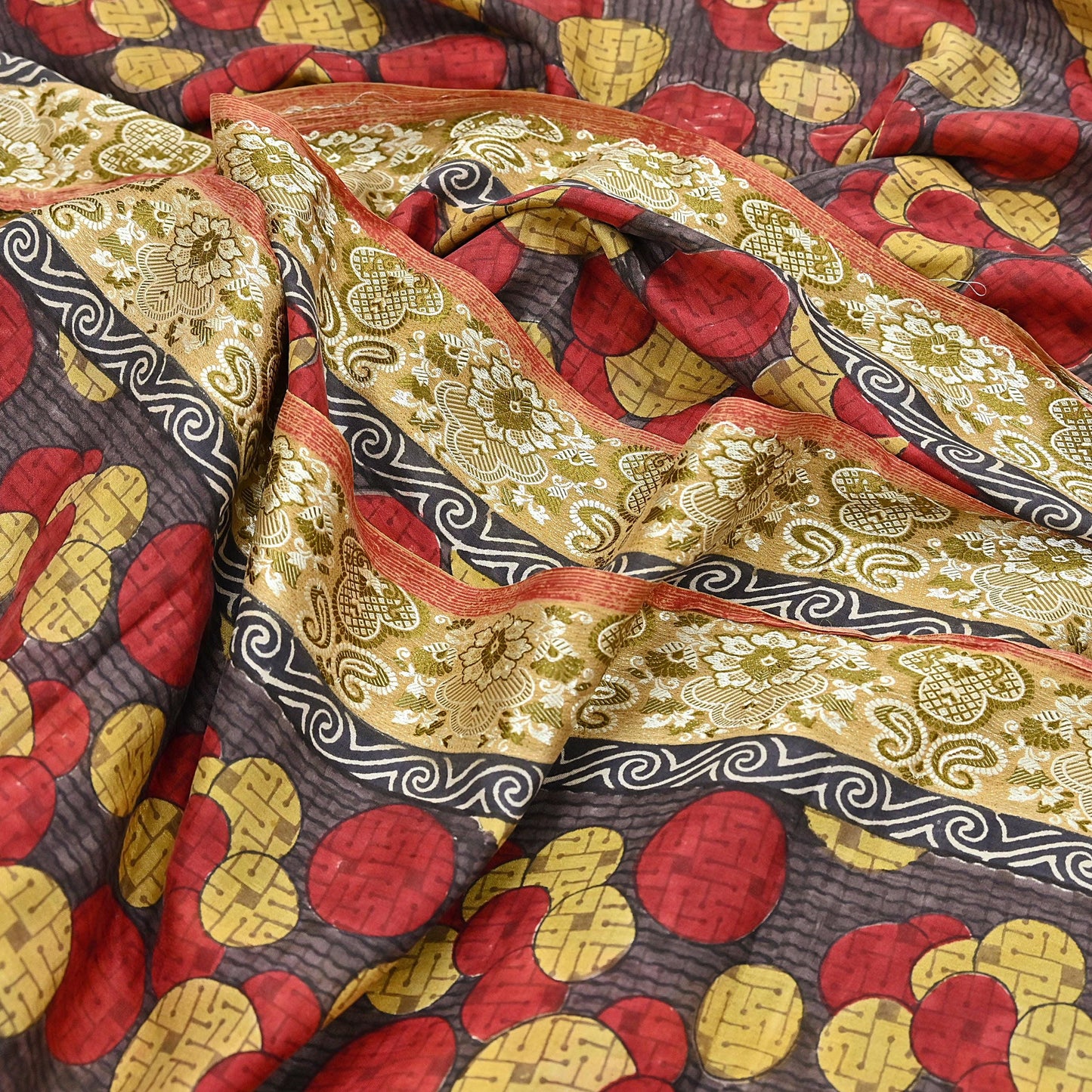 Indian Vintage Sari 100% Pure Silk Printed Sarees 5yd Sewing Craft Fabric Dress Making Soft Woven Border Upcycle Quilting