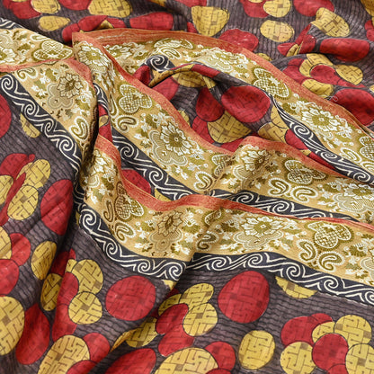 Indian Vintage Sari 100% Pure Silk Printed Sarees 5yd Sewing Craft Fabric Dress Making Soft Woven Border Upcycle Quilting