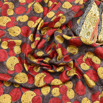 Indian Vintage Sari 100% Pure Silk Printed Sarees 5yd Sewing Craft Fabric Dress Making Soft Woven Border Upcycle Quilting