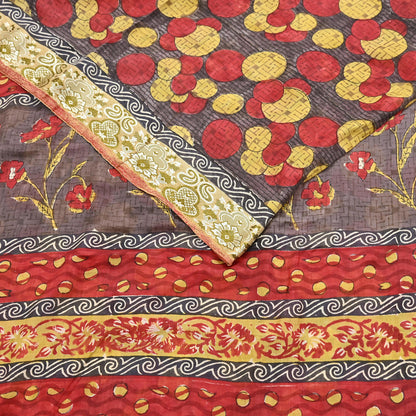 Indian Vintage Sari 100% Pure Silk Printed Sarees 5yd Sewing Craft Fabric Dress Making Soft Woven Border Upcycle Quilting