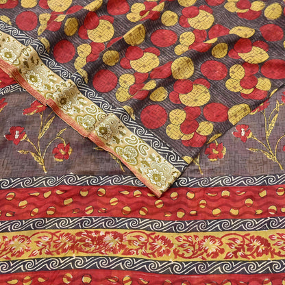 Indian Vintage Sari 100% Pure Silk Printed Sarees 5yd Sewing Craft Fabric Dress Making Soft Woven Border Upcycle Quilting