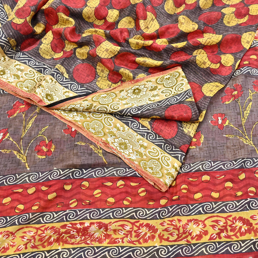 Indian Vintage Sari 100% Pure Silk Printed Sarees 5yd Sewing Craft Fabric Dress Making Soft Woven Border Upcycle Quilting