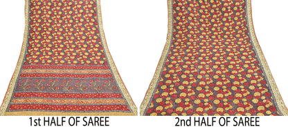 Indian Vintage Sari 100% Pure Silk Printed Sarees 5yd Sewing Craft Fabric Dress Making Soft Woven Border Upcycle Quilting