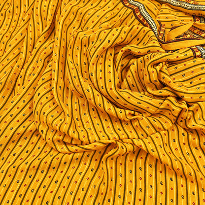 Indian Vintage Sari Yellow 100% Pure Silk Printed Sarees 6yd Sewing Craft Fabric Dress Making Soft Woven Border Upcycle Quilting