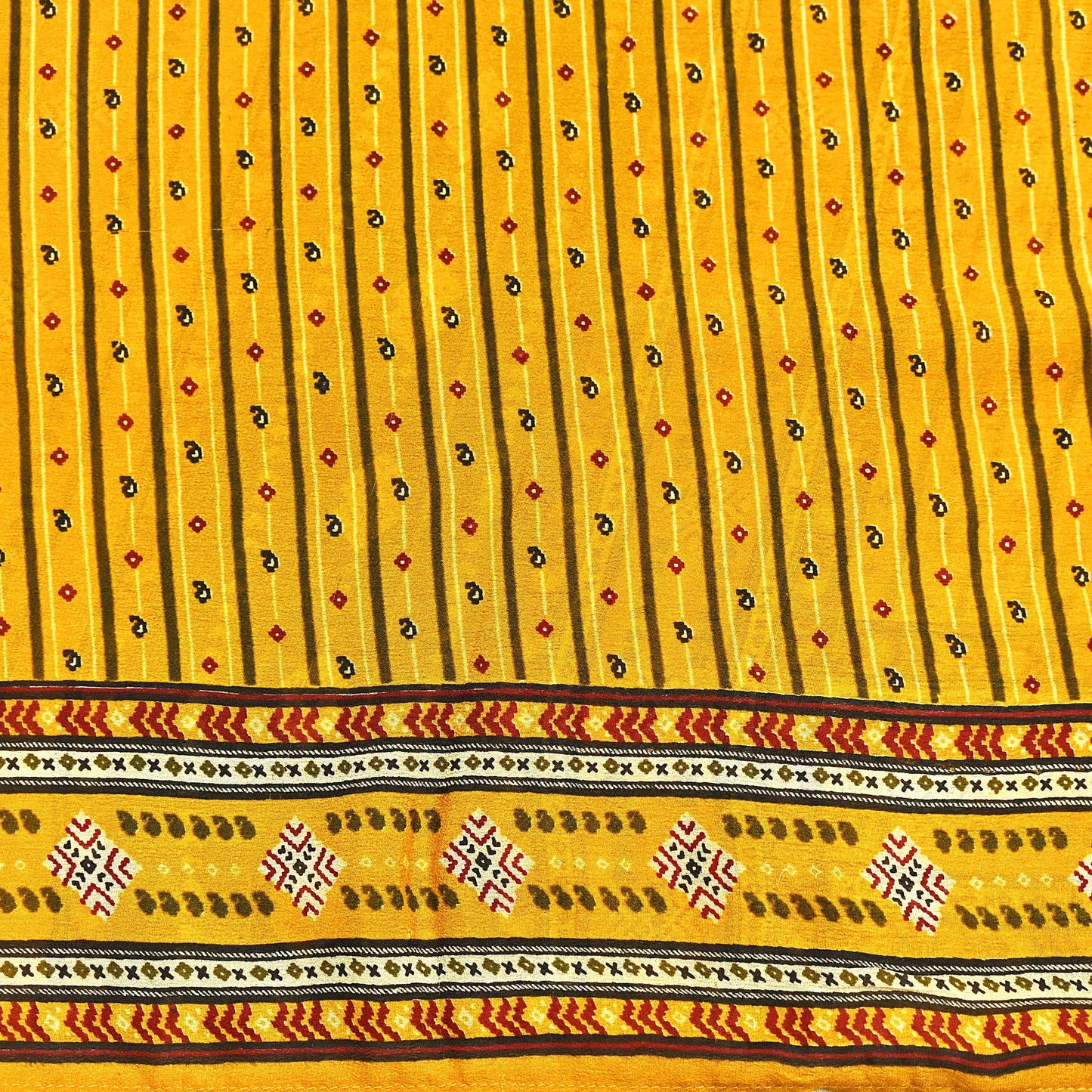 Indian Vintage Sari Yellow 100% Pure Silk Printed Sarees 6yd Sewing Craft Fabric Dress Making Soft Woven Border Upcycle Quilting