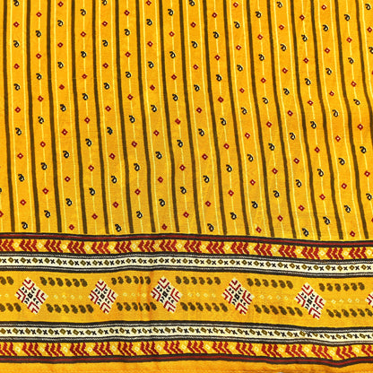 Indian Vintage Sari Yellow 100% Pure Silk Printed Sarees 6yd Sewing Craft Fabric Dress Making Soft Woven Border Upcycle Quilting