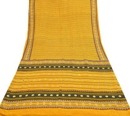 Indian Vintage Sari Yellow 100% Pure Silk Printed Sarees 6yd Sewing Craft Fabric Dress Making Soft Woven Border Upcycle Quilting