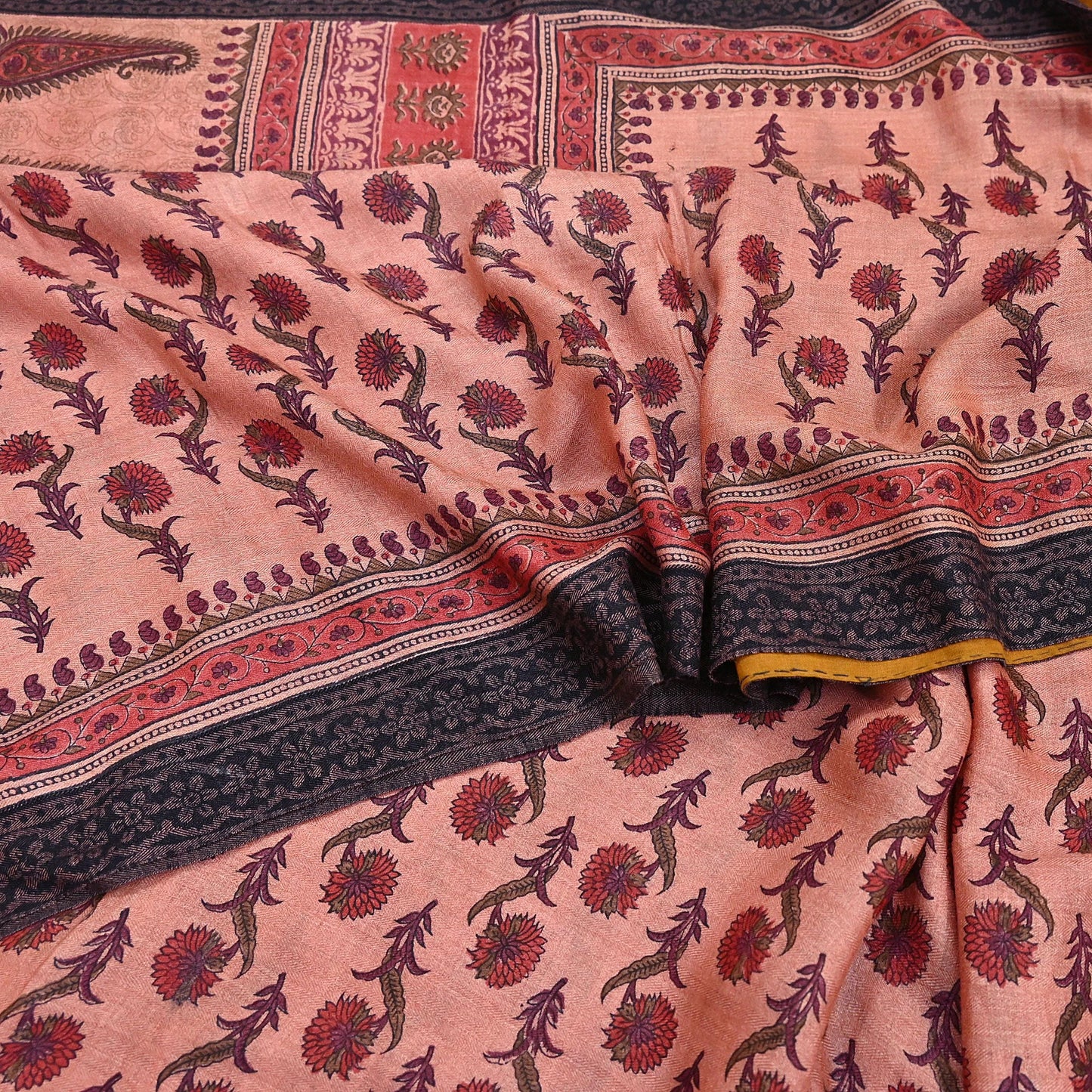 Vintage Peach Wool Saree Indian Pure Woolen Woven Floral Fabric 6Yard Soft Warm Craft Material for Winter Sewing Dressmaking