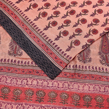 Vintage Peach Wool Saree Indian Pure Woolen Woven Floral Fabric 6Yard Soft Warm Craft Material for Winter Sewing Dressmaking