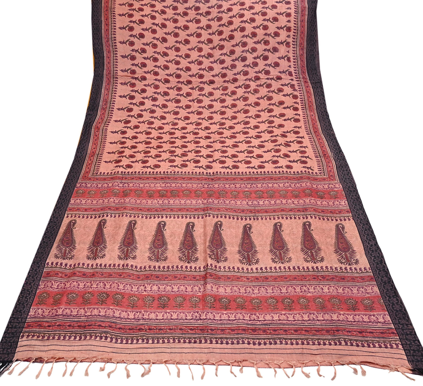 Vintage Peach Wool Saree Indian Pure Woolen Woven Floral Fabric 6Yard Soft Warm Craft Material for Winter Sewing Dressmaking