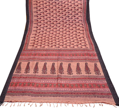 Vintage Peach Wool Saree Indian Pure Woolen Woven Floral Fabric 6Yard Soft Warm Craft Material for Winter Sewing Dressmaking