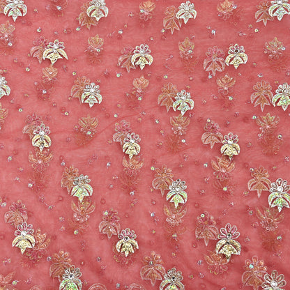 Indian Vintage Heavy Dupatta Pink Net Mesh Long Stole Hand Embroidered Scarves Wedding veil Wrap Boho