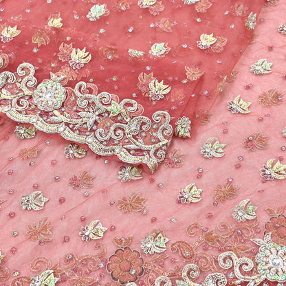 Indian Vintage Heavy Dupatta Pink Net Mesh Long Stole Hand Embroidered Scarves Wedding veil Wrap Boho