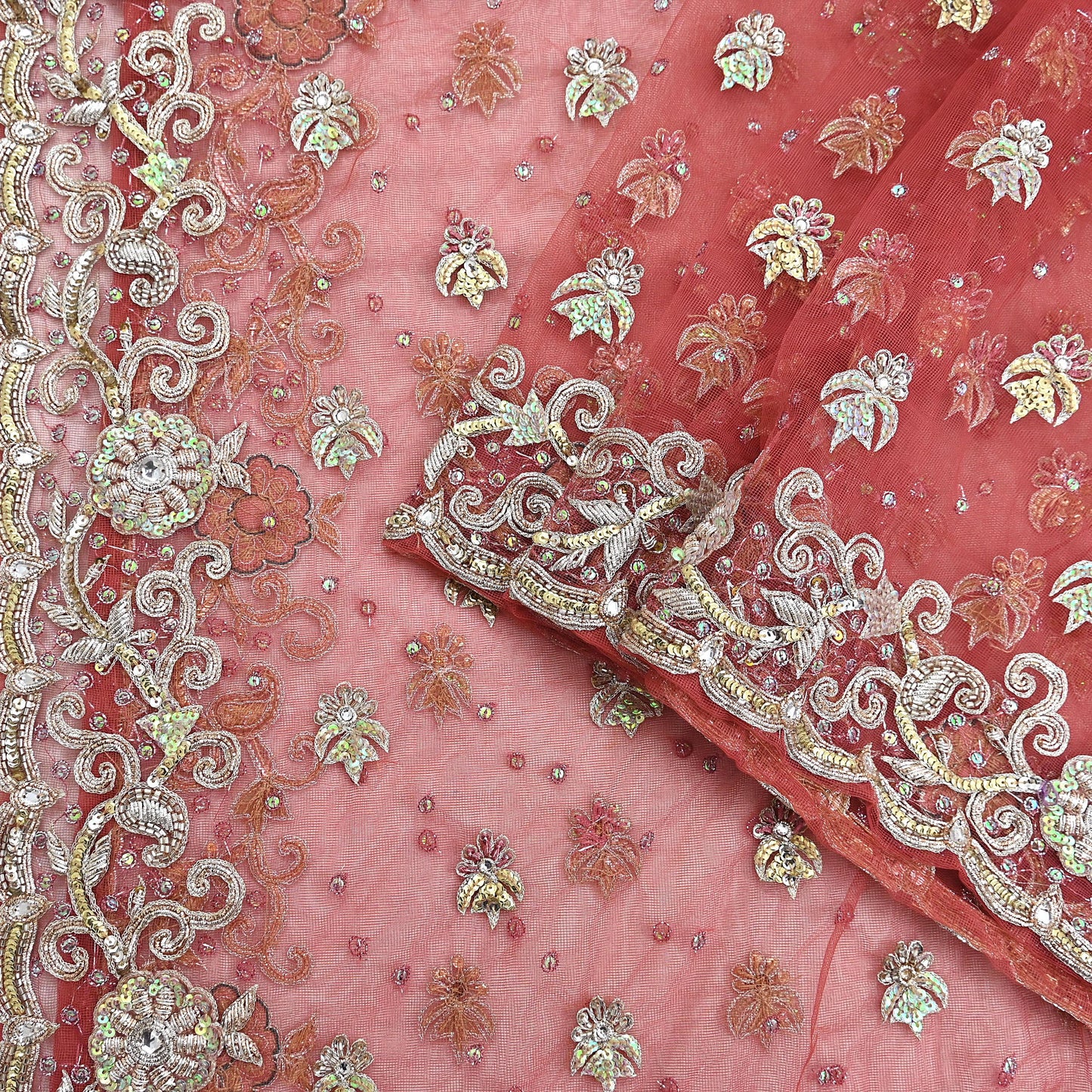 Indian Vintage Heavy Dupatta Pink Net Mesh Long Stole Hand Embroidered Scarves Wedding veil Wrap Boho