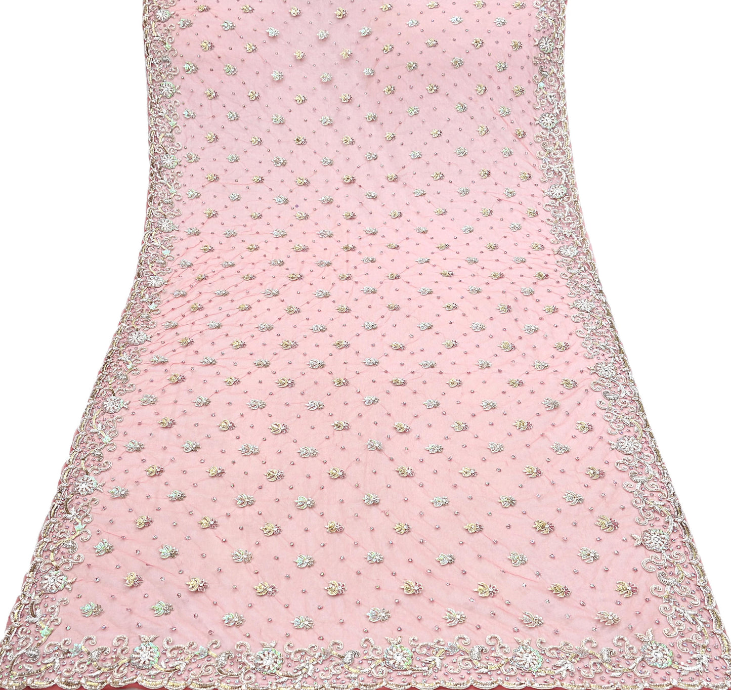 Indian Vintage Heavy Dupatta Pink Net Mesh Long Stole Hand Embroidered Scarves Wedding veil Wrap Boho