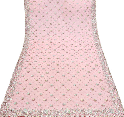Indian Vintage Heavy Dupatta Pink Net Mesh Long Stole Hand Embroidered Scarves Wedding veil Wrap Boho