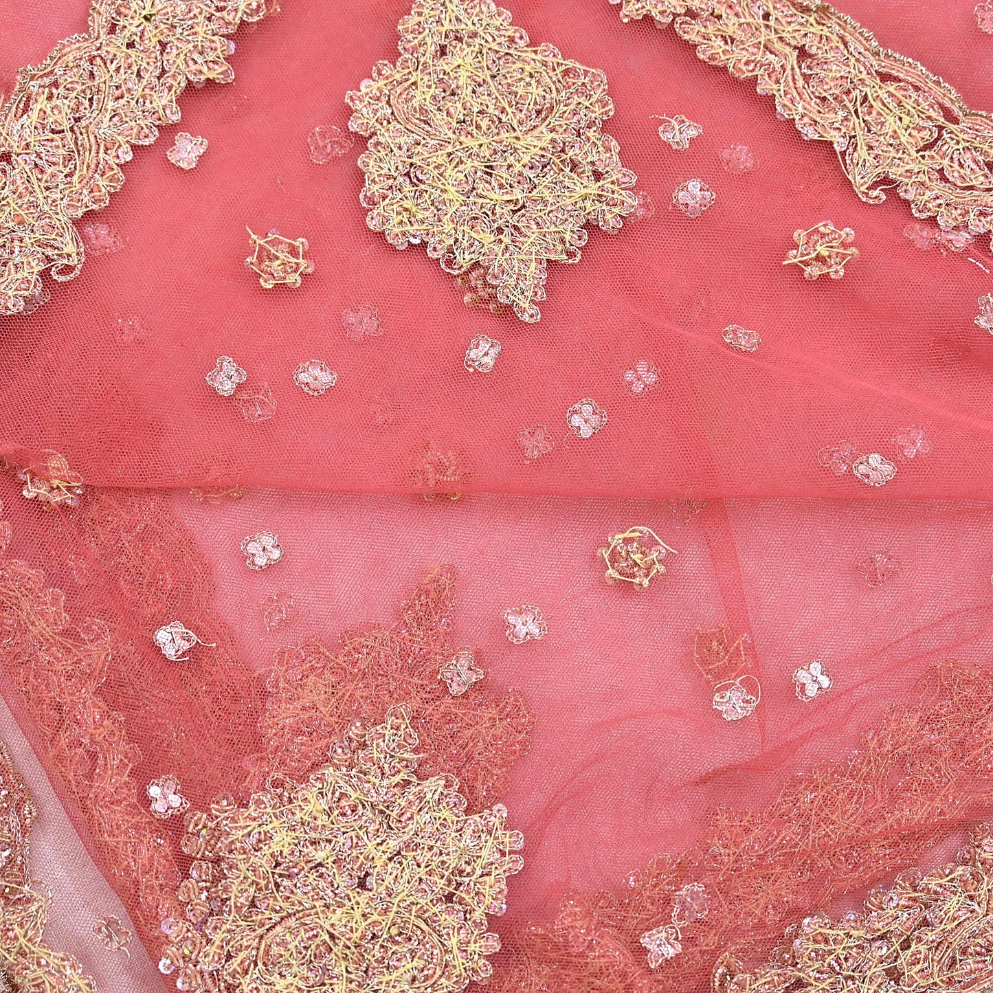 Indian Vintage Heavy Bridal Dupatta Pink Net Mesh Long Stole Hand Embroidered Scarves Sequins Glass Bead Wedding veil Wrap Boho