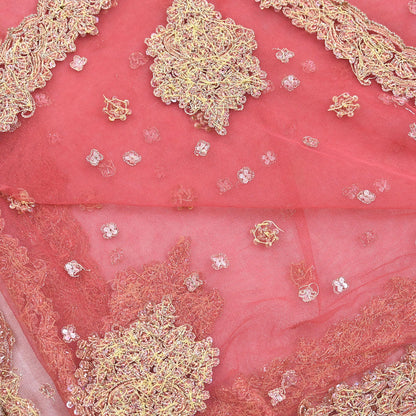 Indian Vintage Heavy Bridal Dupatta Pink Net Mesh Long Stole Hand Embroidered Scarves Sequins Glass Bead Wedding veil Wrap Boho