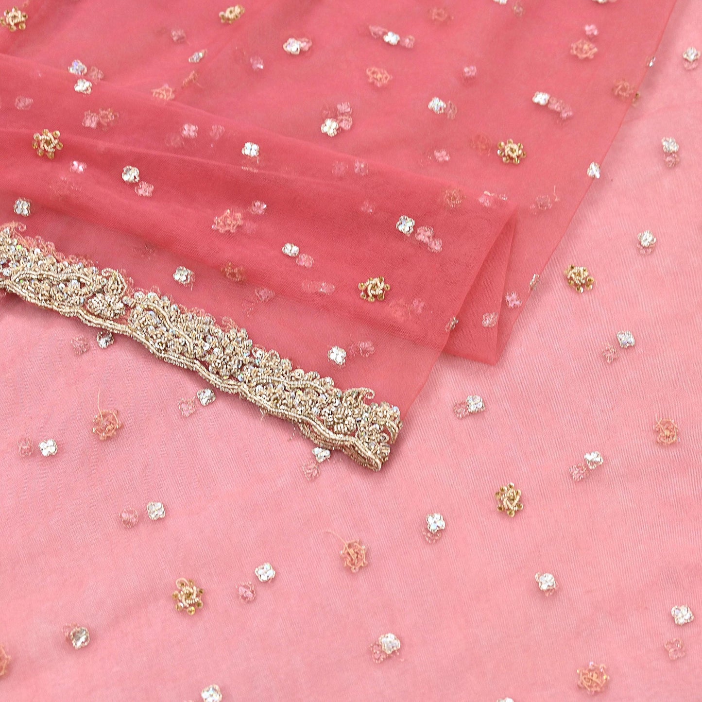 Indian Vintage Heavy Bridal Dupatta Pink Net Mesh Long Stole Hand Embroidered Scarves Sequins Glass Bead Wedding veil Wrap Boho