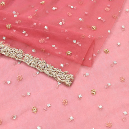 Indian Vintage Heavy Bridal Dupatta Pink Net Mesh Long Stole Hand Embroidered Scarves Sequins Glass Bead Wedding veil Wrap Boho