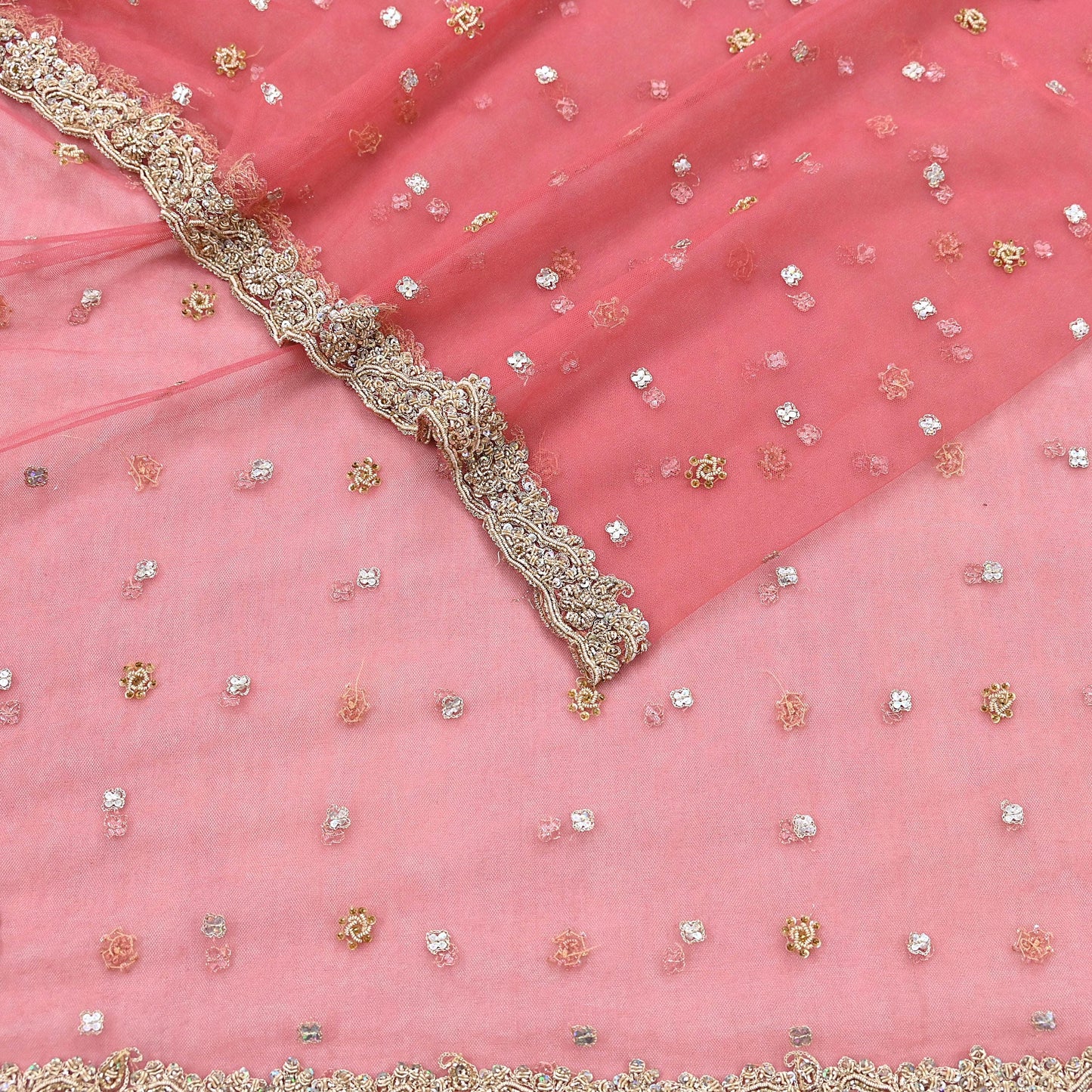 Indian Vintage Heavy Bridal Dupatta Pink Net Mesh Long Stole Hand Embroidered Scarves Sequins Glass Bead Wedding veil Wrap Boho