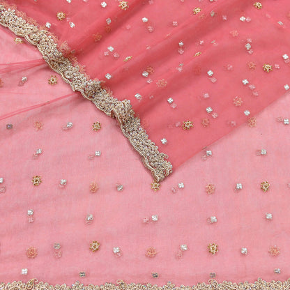Indian Vintage Heavy Bridal Dupatta Pink Net Mesh Long Stole Hand Embroidered Scarves Sequins Glass Bead Wedding veil Wrap Boho