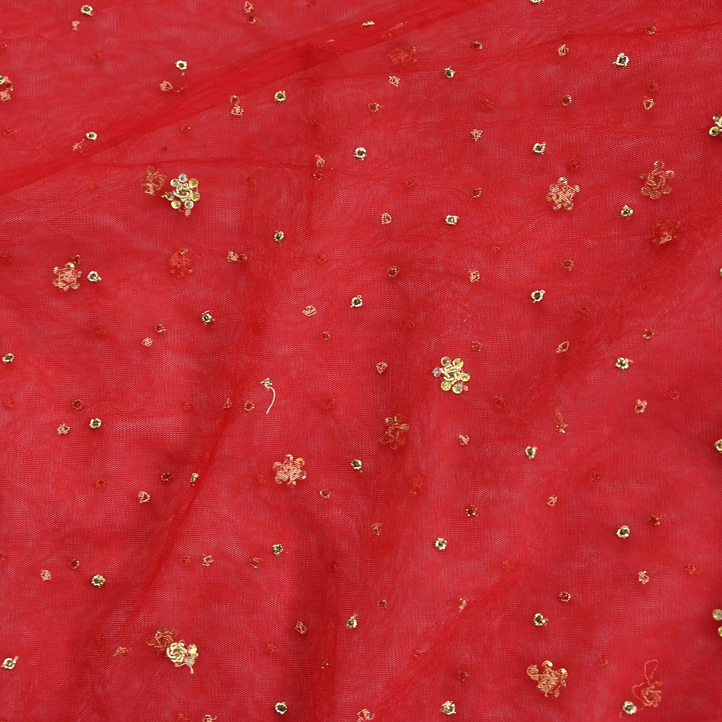 Indian Vintage Heavy Red Dupatta Net Mesh Long Stole Hand Embroidered Scarves Golden Zardozi Zari Sequins Stole