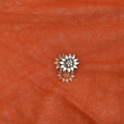 Indian Vintage Heavy Orange Dupatta Net Mesh Long Stole Hand Embroidered Scarves Golden Zardozi Dabka Zari Stole Bridal/ Wedding veil
