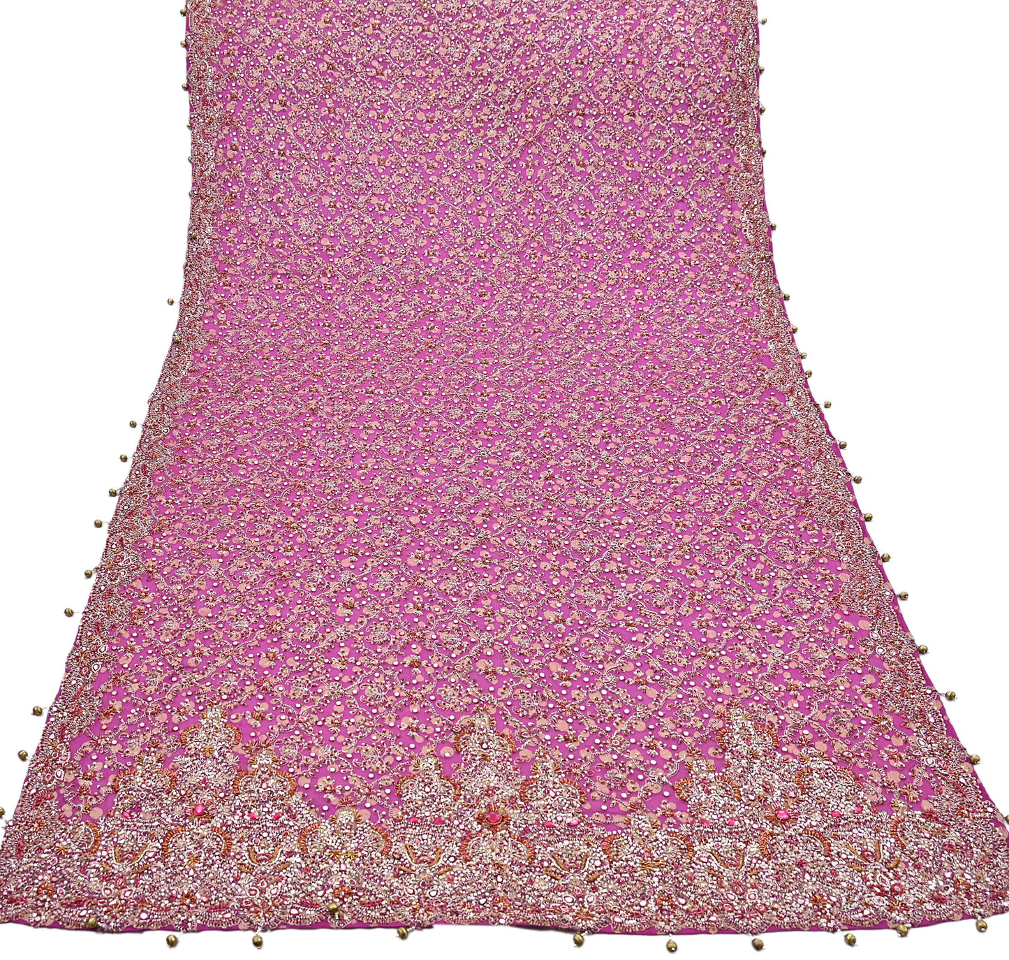 Indian Vintage Heavy Magenta Dupatta Pure Georgette Silk Long Stole Hand Embroidered Scarf Zardozi/Dabka
