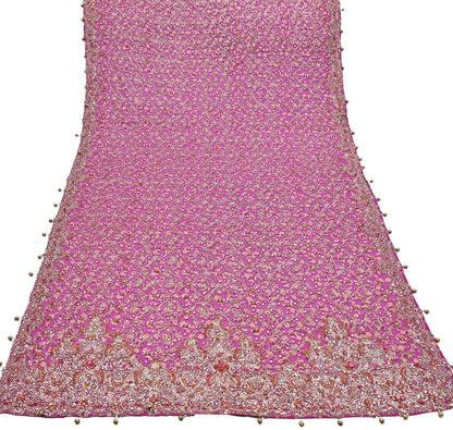 Indian Vintage Heavy Magenta Dupatta Pure Georgette Silk Long Stole Hand Embroidered Scarf Zardozi/Dabka